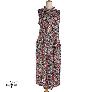 Cathy Daniels Tank Style Dress w Pockets Navy Blue Floral Size Medium - Hey Viv